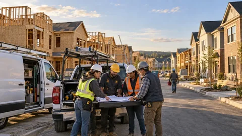 A residential and service crew discussing work together.